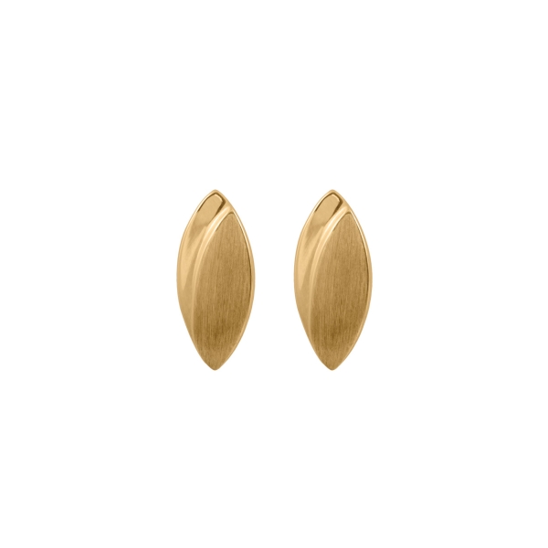 9ct Yellow Gold Satin & Polished Marquise Stud Earrings