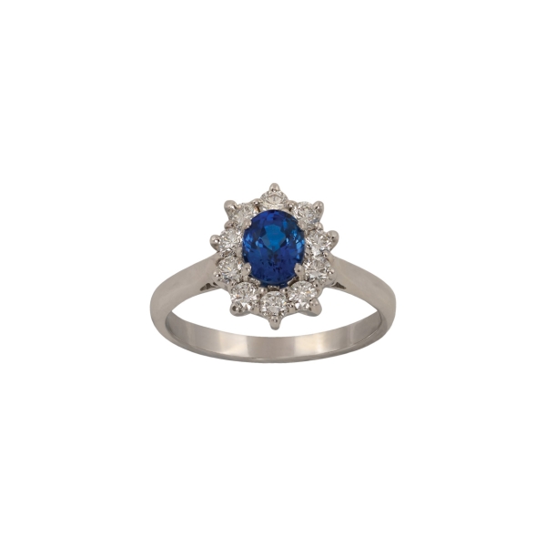 18ct White Gold Oval Sapphire & Diamond Ring
