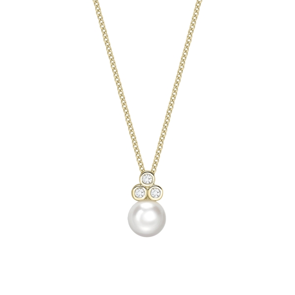 9ct Yellow Gold Pearl & Diamond Pendant