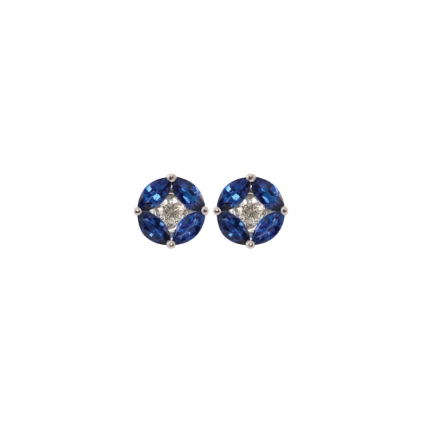 18ct White Gold Marquise Sapphire & Diamond Stud Earrings