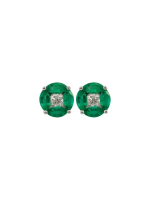 18ct White Gold Marquise Emerald & Diamond Circle Stud Earrings