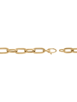 9ct Yellow Gold Plain & Rope Effect Oblong Link Bracelet