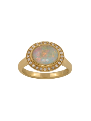 18ct Yellow Gold Oval Opal & Diamond Ring