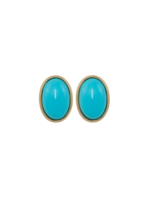 9ct Yellow Gold Oval Cabachon Turquoise Stud Earrings