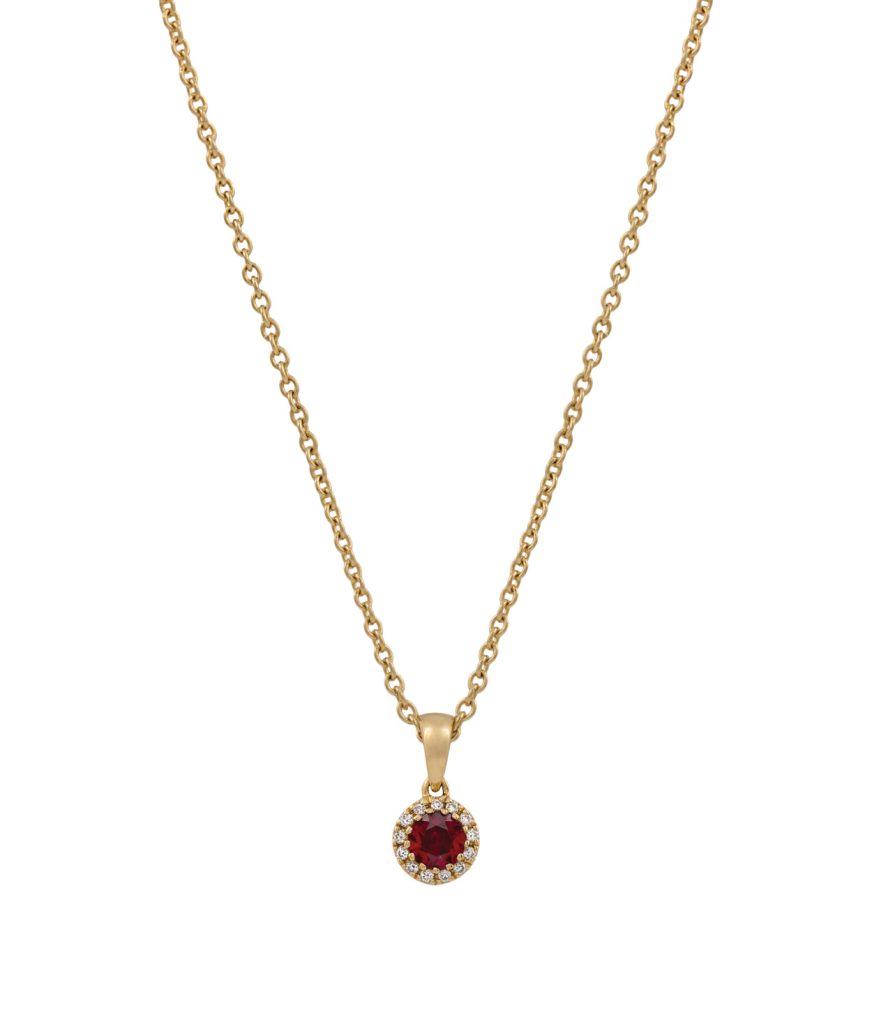 18ct Yellow Gold Ruby & Diamond Halo Pendant