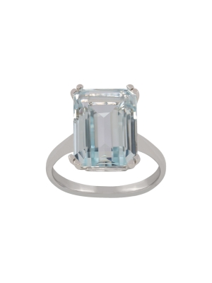 9ct White Gold Emerald Cut Aquamarine Ring