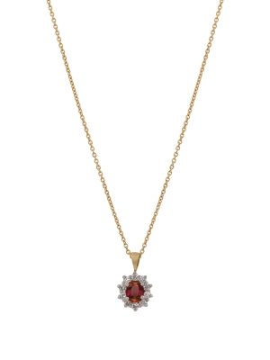 18ct Yellow Gold Oval ruby & Diamond Cluster Pendant
