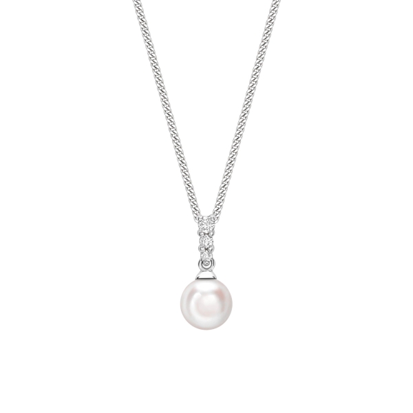 18ct White Gold Akoya Pearl & Diamond Drop Pendant