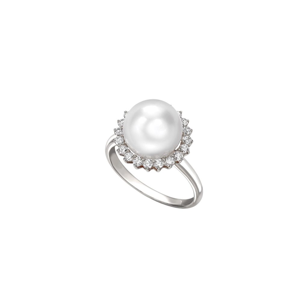 18ct White Gold Akoya Pearl & Diamond Cluster Ring