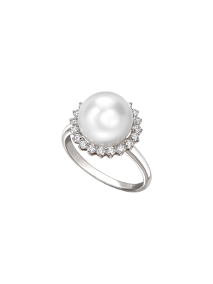 18ct White Gold Akoya Pearl & Diamond Cluster Ring