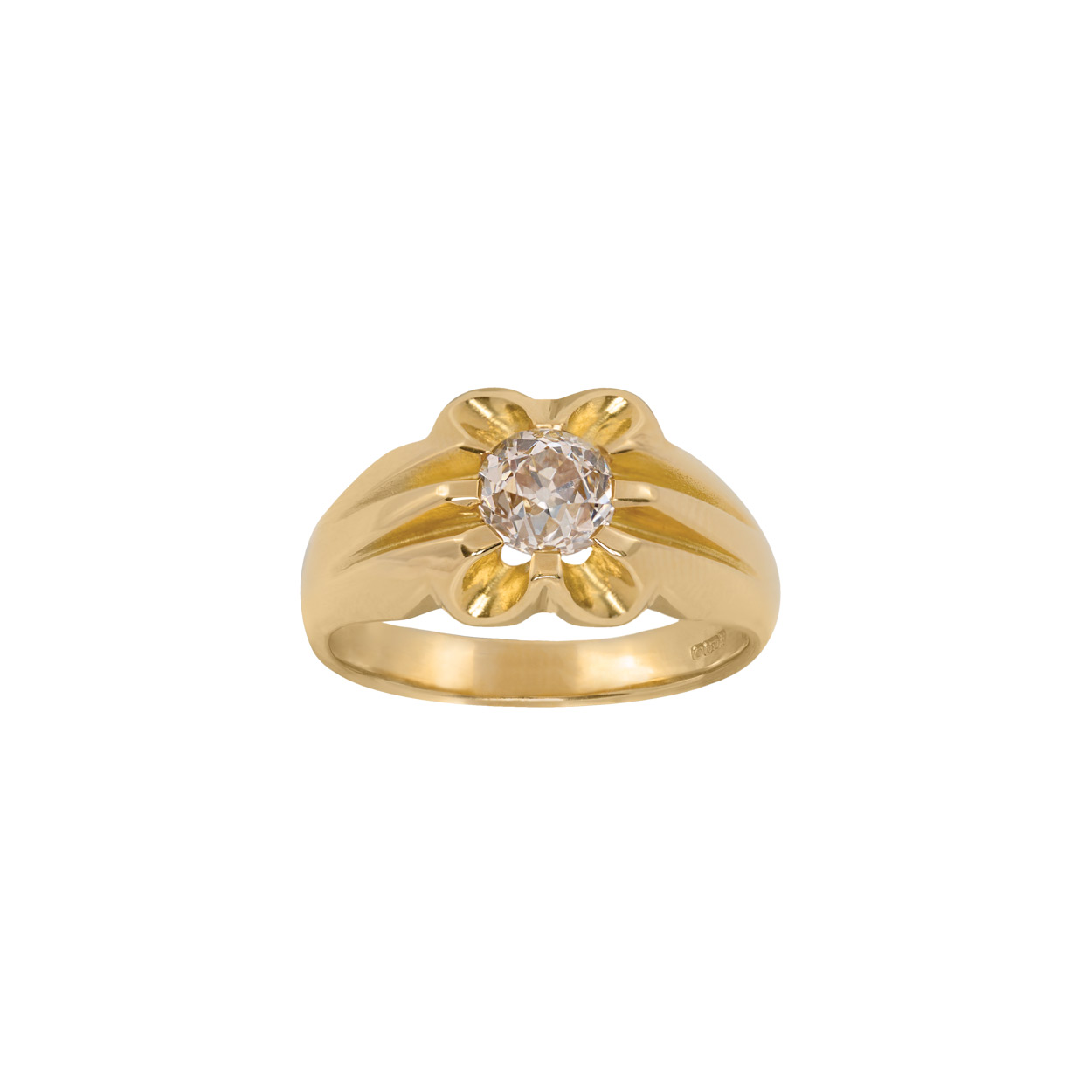 Pre Owned 18ct Yellow Gold Old Cut Diamond Gypsy Style Ring - FJ Zelley