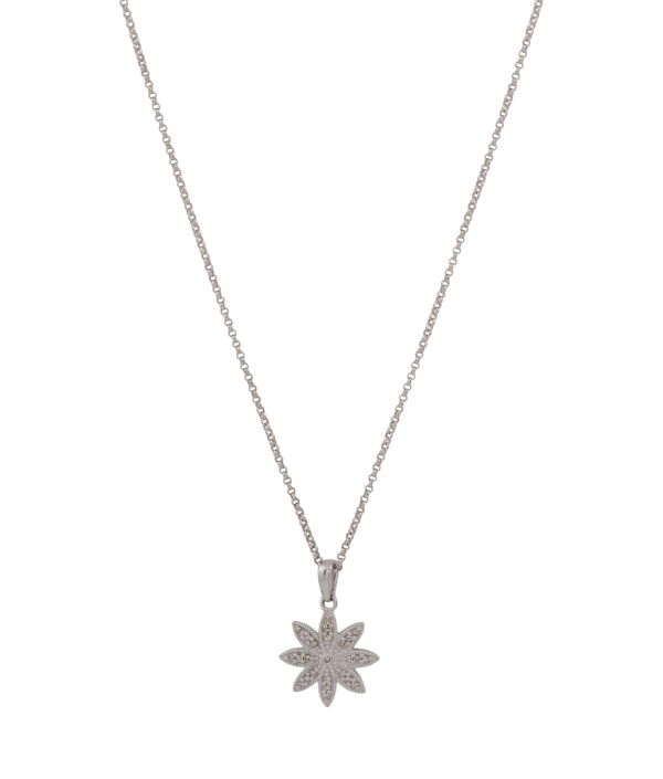 9ct White Gold Diamond Set Flower Pendant