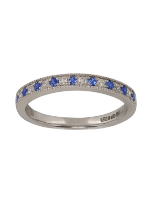 Platinum Sapphire & Diamond Millgrain Set Eternity Ring