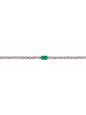 14ct White Gold Emerald & Diamond Illusion Set Line Bracelet