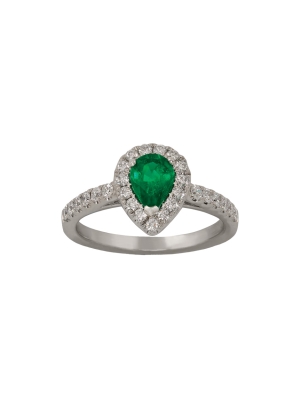 18ct White Gold Pear Shape Emerald & Diamond Cluster Ring