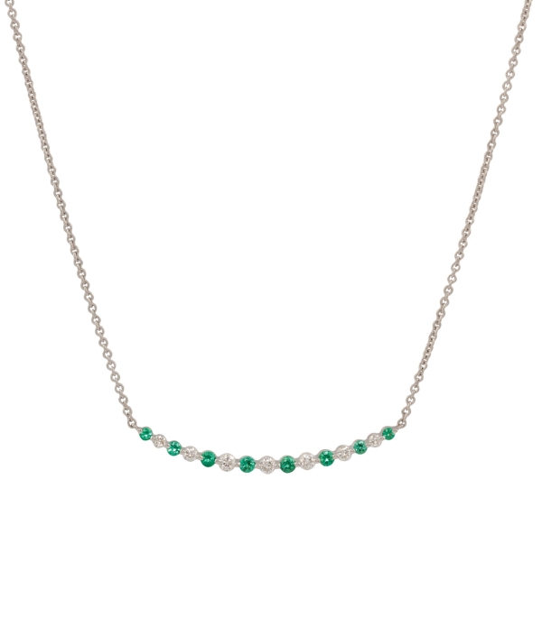 18ct White Gold Curved Emerald & Diamond Line Pendant