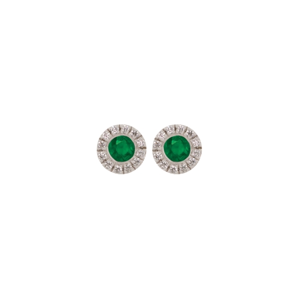 18ct White Gold Emerald & Diamond Cluster Earrings