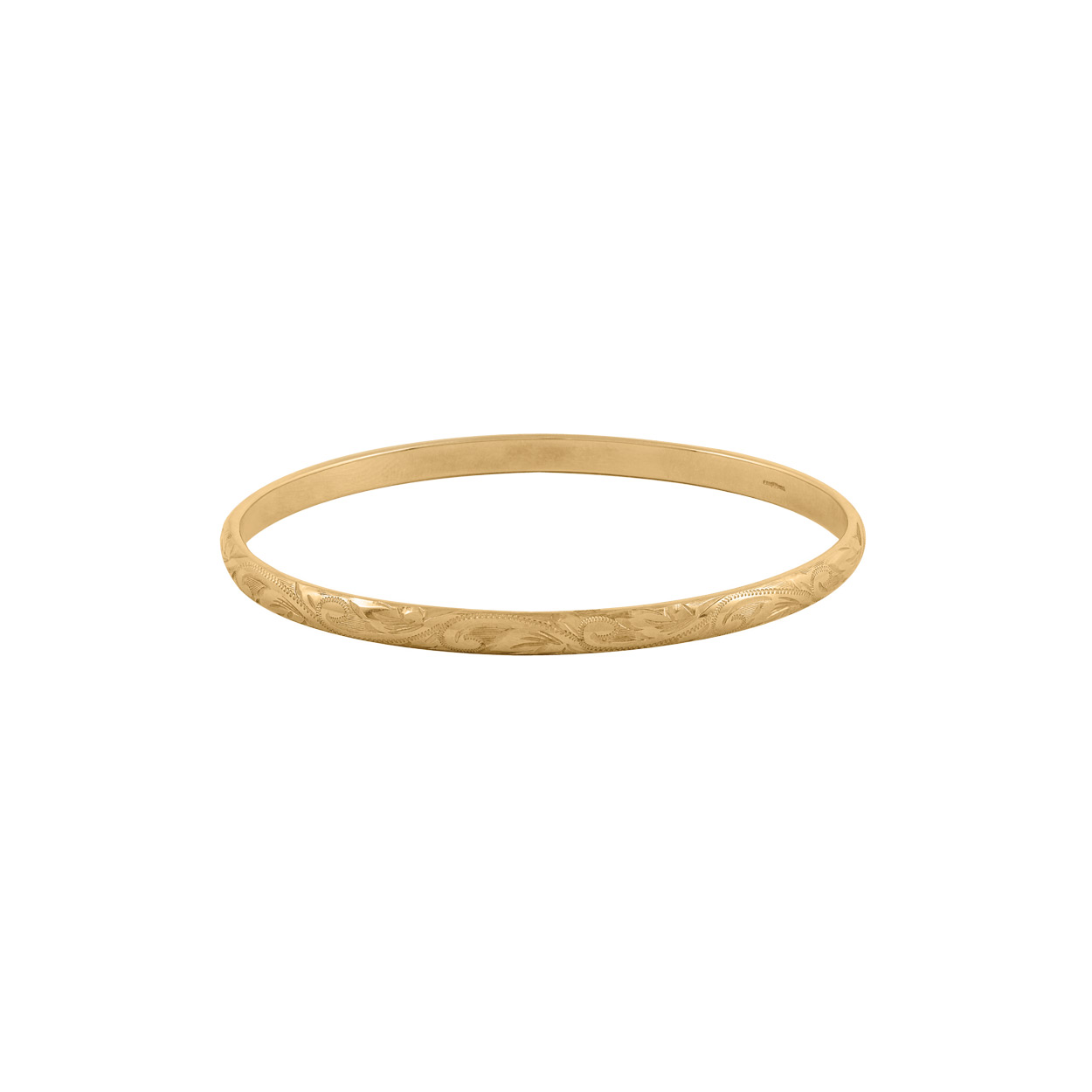 9ct Yellow Gold Oval Engraved Solid Slave Bangle - FJ Zelley