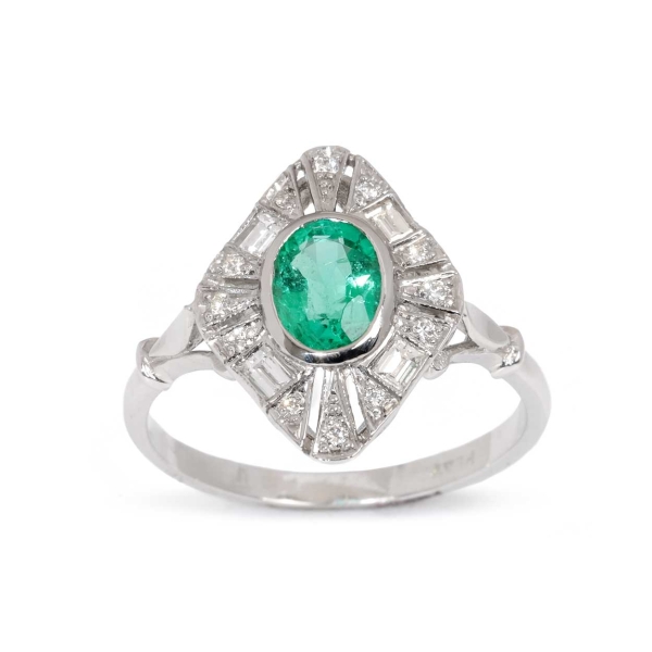 Platinum Emerald & Diamond Cluster Ring