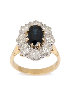 18ct Yellow Gold Oval Sapphire & Diamond Cluster Ring