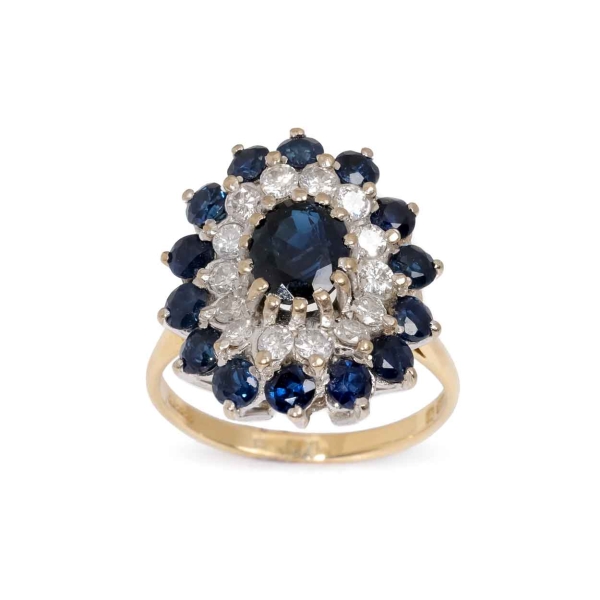 18ct Yellow Gold Sapphire & Diamond Cluster Ring