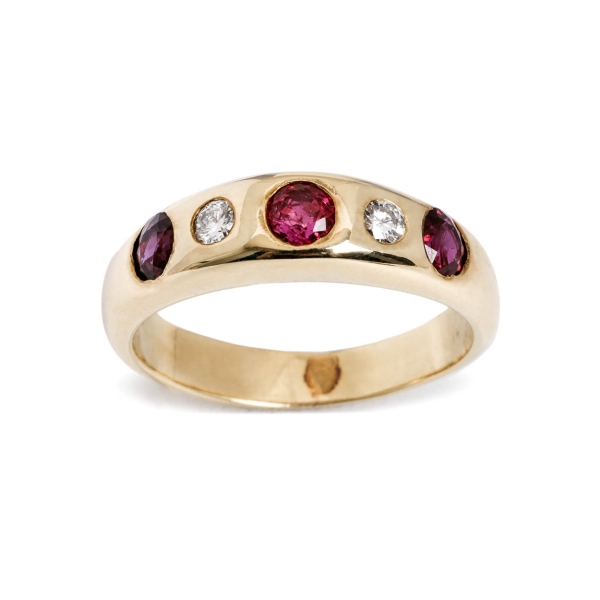 14ct Yellow Gold Five Stone Ruby & Diamond Ring