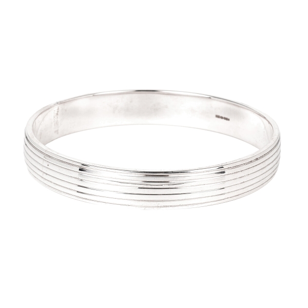 Silver Hand Made 10mm Ridged D Shape Slave Bangle