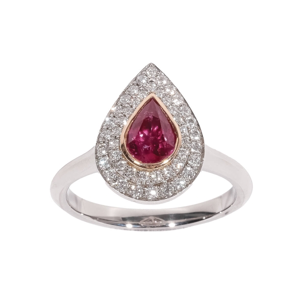 Platinum Pear Shape Ruby & Diamond Cluster Ring