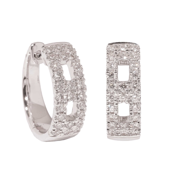 18ct White Gold Square Design Open Diamond Hoop Earrings