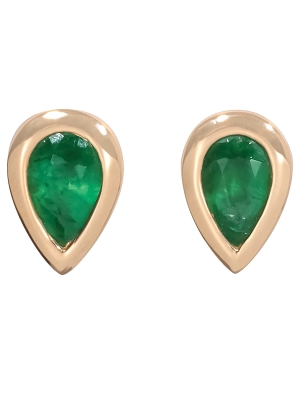 18ct Yellow Gold Single Stone Pear Emerald Stud Earrings