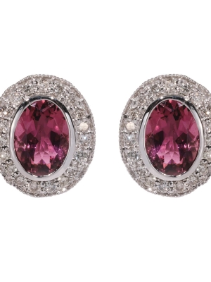 18ct White Gold Oval Tourmaline & Diamond Cluster Earrings