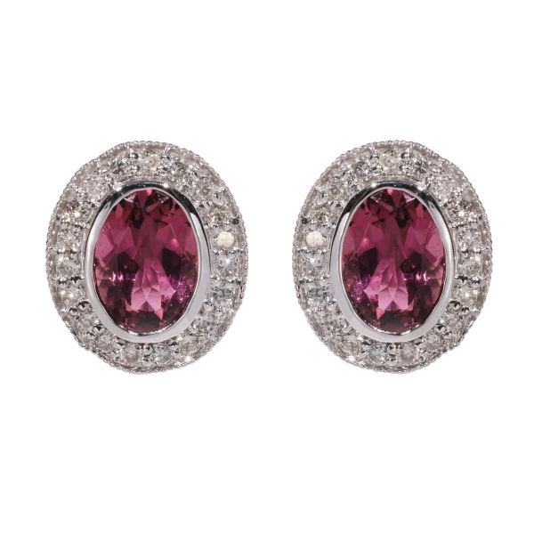 18ct White Gold Oval Tourmaline & Diamond Cluster Earrings