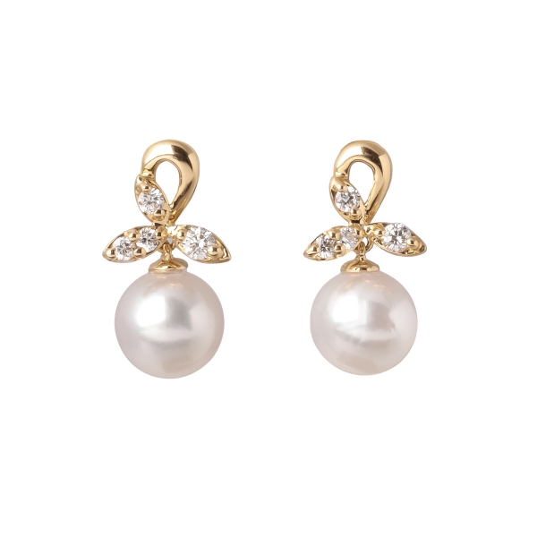 18ct Yellow Gold Akoya Pearl & Diamond Petal Drop Earrings