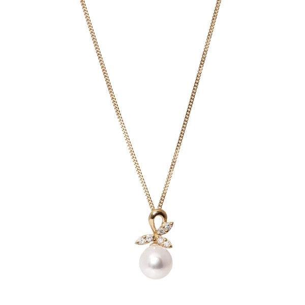 18ct Yellow Gold Akoya Pearl & Diamond Petal Design Pendant