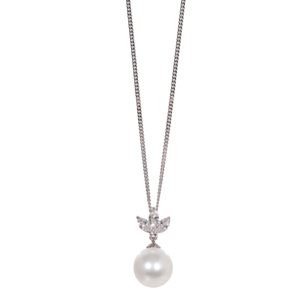 18ct White Gold Akoya Pearl & Marquise Diamond Pendant