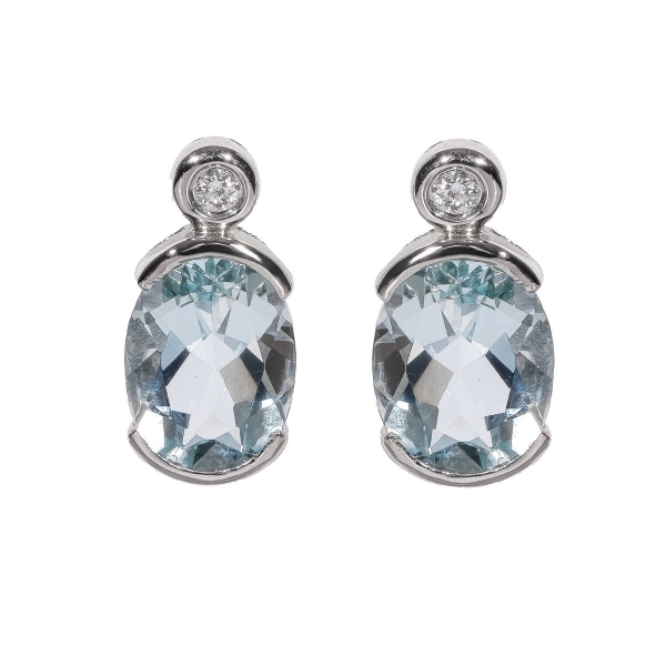 9ct White Gold Oval Aquamarine & Diamond Stud Earrings