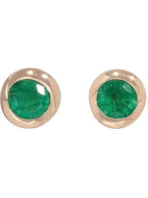 9ct Yellow Gold Emerald Single Rubover Set Stud Earrings