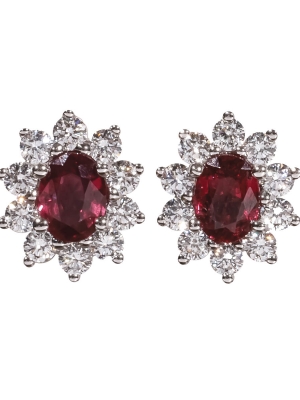 18ct White Gold Ruby & Diamond Cluster Earrings