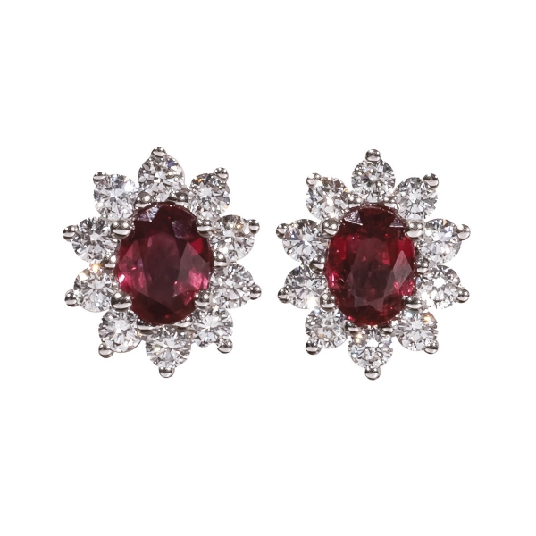 18ct White Gold Ruby & Diamond Cluster Earrings