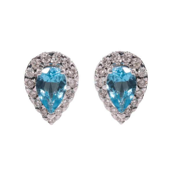 9ct White Gold Blue Topaz & Diamond Stud Earrings