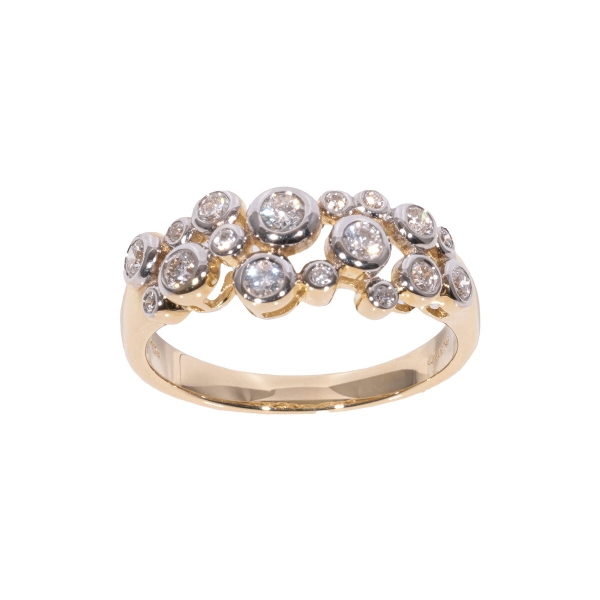 9ct Yellow Gold 3 Row Diamond Bubble Ring