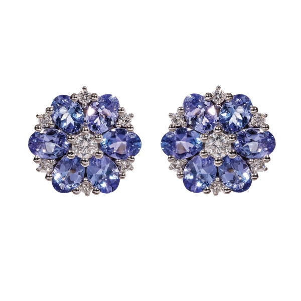 9ct White Gold Tanzanite & Diamond Cluster Studs