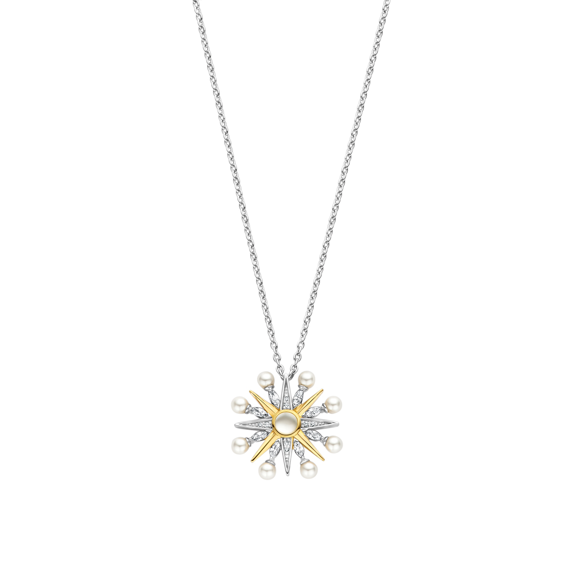 Ti Sento Pearl & CZ Set Starburst Pendant