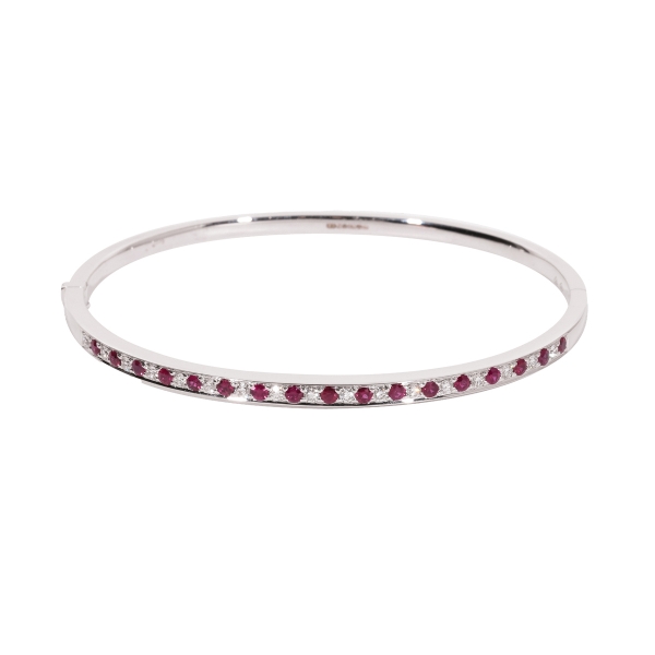 18ct White Gold Ruby & Diamond Bangle