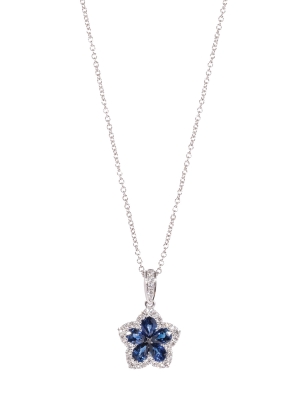 18ct White Gold Sapphire & Diamond Flower Pendant