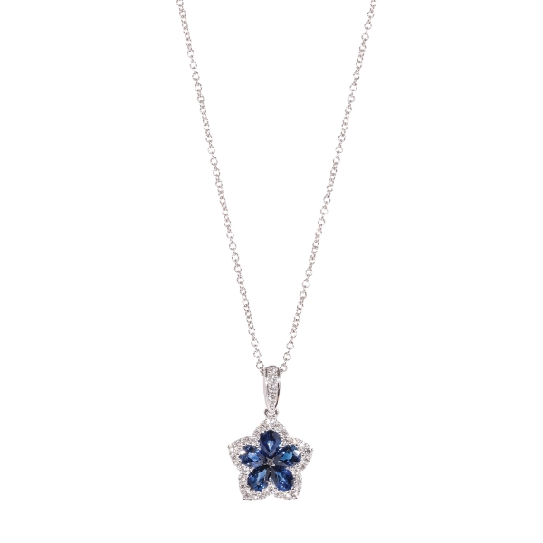 18ct White Gold Sapphire & Diamond Flower Pendant