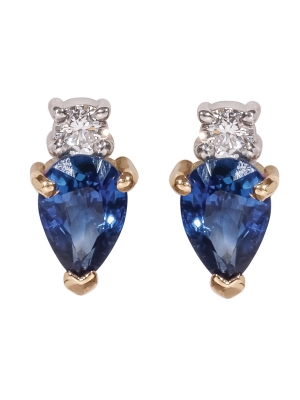 18ct Gold Pear Shape Sapphire & Diamond Stud Earrings