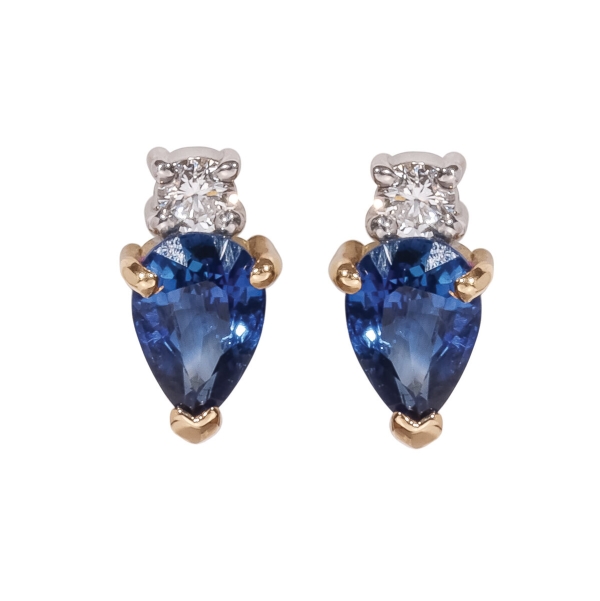 18ct Gold Pear Shape Sapphire & Diamond Stud Earrings