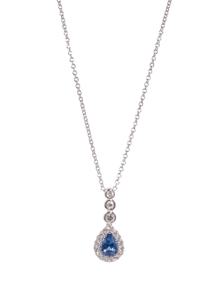 18ct White Gold Pear Sapphire & Diamond Drop Pendant