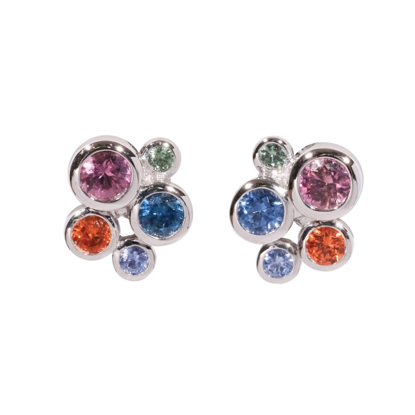 18ct White Gold Multi Sapphire Bubble Stud Earrings